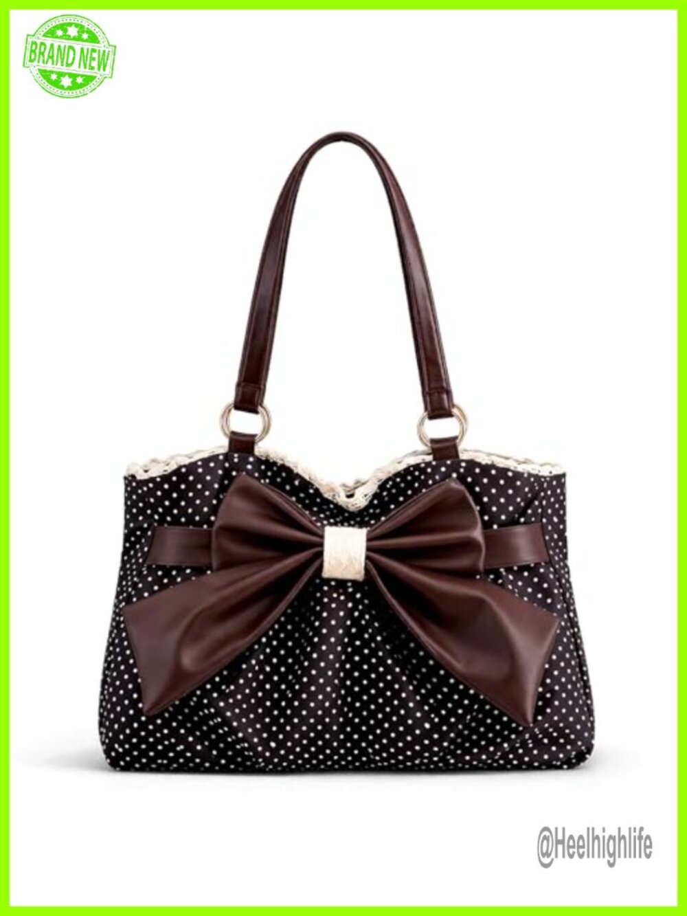 Vintage PU Leather Polka Dot Bow Tote Bag Small Shoulder Purse 2000s